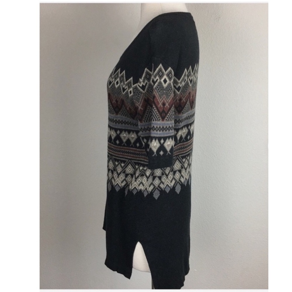 Peruvian Connection Fair Isle Tunic Sweater Pima Cotton Gray Brown Neutral - Picture 9 of 10